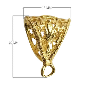 Handcrafted cone-shaped filigree pendant bail in 18K Gold Overlay Over Copper, made in India for wholesale jewelry use.
