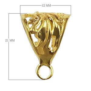 Ornamental cone-shaped pendant bail crafted in 18K Gold Overlay Over Copper, handcrafted in India for wholesale jewelry use.
