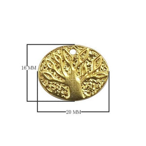 Tree of Life oval charm in 18K Gold Overlay Over Copper, handcrafted in India for wholesale jewelry making.