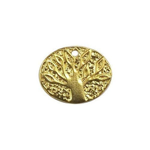 Tree of Life oval charm in 18K Gold Overlay Over Copper, handcrafted in India for wholesale jewelry making.