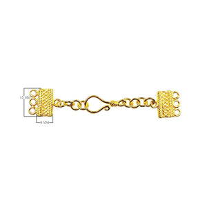 Handcrafted multi strand clasp with 3 holes, hook closure, and chain extender, 18K Gold Overlay Over Copper, made in India for wholesale jewelry making.