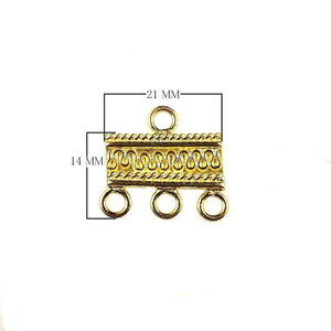 CG-296-3H 18K Gold Overlay Connector With 3 Holes Beads Bali Designs Inc