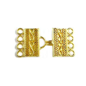 18K Gold Overlay Over Copper handcrafted multi strand clasp with 4 holes from India for wholesale jewelry making