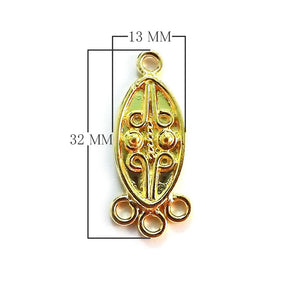 18K Gold Overlay Over Copper decorative oval connector with 3 loops handcrafted in India for wholesale jewelry making