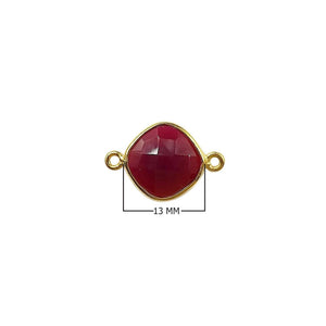 18K Gold Overlay Over Copper faceted cushion bezel connector with Red Chalcedony Quartz handcrafted in India for wholesale jewelry making