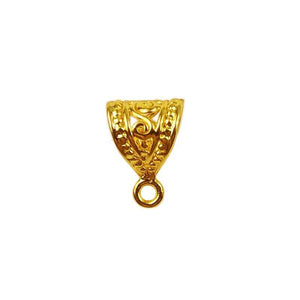 Handcrafted ornate flared pendant bail with single loop in 18K Gold Overlay Over Copper, wholesale jewelry component from India