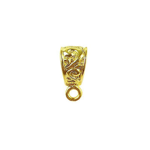 Handcrafted ornate scroll pattern pendant bail with single loop in 18K Gold Overlay Over Copper, wholesale jewelry component from India