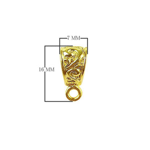 Handcrafted ornate scroll pattern pendant bail with single loop in 18K Gold Overlay Over Copper, wholesale jewelry component from India