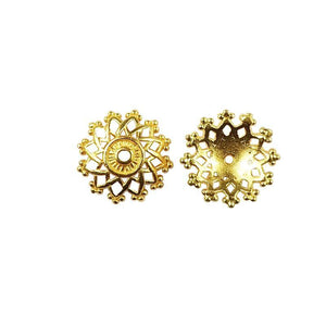 Round floral filigree connector with center hole crafted in 18K Gold Overlay Over Copper handcrafted in India