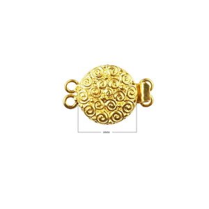 Round swirl textured multi strand clasp with 2 hole, 18K Gold Overlay Over Copper, handcrafted in India.