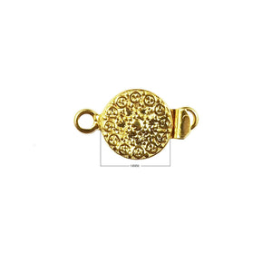 Round studded textured magnetic clasp with 1 hole, 18K Gold Overlay Over Copper, handcrafted in India.