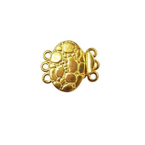 Oval turtle shell textured multi strand magnetic clasp with 3 hole, 18K Gold Overlay Over Copper, handcrafted in India.