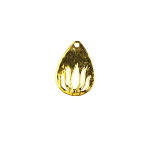 Teardrop lotus cutout charm with 1 hole, 18K Gold Overlay Over Copper, handcrafted in India.