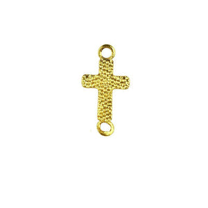 Textured cross connector charm with 2 hole, 18K Gold Overlay Over Copper, handcrafted in India.