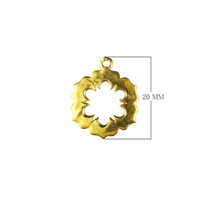 Floral scalloped cutout charm with 1 hole, 18K Gold Overlay Over Copper, handcrafted in India.