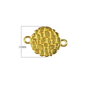 Round pebble texture connector charm with 2 hole, 18K Gold Overlay Over Copper, handcrafted in India.