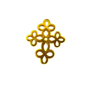 Ornate openwork cross charm made with 18K Gold Overlay Over Copper, handcrafted in India for wholesale jewelry production.