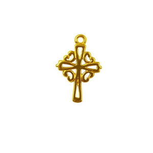 18K Gold Overlay Over Copper ornate cross pendant with scroll design handcrafted in India