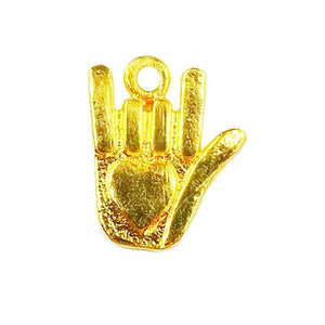 Hand shape pendant charm made with 18K Gold Overlay Over Copper, handcrafted in India for wholesale jewelry making.