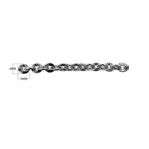 Black Rhodium Overlay Over Copper decorative disc pattern link chain with textured detailing and dark polished finish, sold per foot for wholesale jewelry manufacturing use