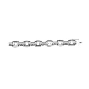 Silver overlay over copper fine oval link chain with polished finish and closely connected smooth links displayed for wholesale jewelry manufacturing use