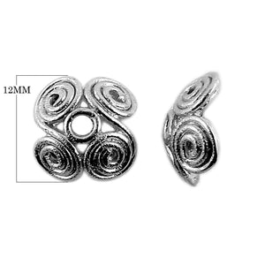 Black Rhodium Overlay Over Copper swirl pattern bead cap handcrafted in India with open floral design