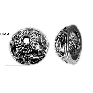Black Rhodium Overlay Over Copper ornate scroll bead cap handcrafted in India with textured dome design