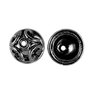 Black Rhodium Overlay Over Copper curved motif bead cap handcrafted in India with decorative dome design