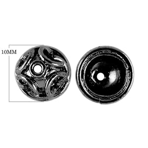 Black Rhodium Overlay Over Copper curved motif bead cap handcrafted in India with decorative dome design