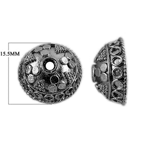 Black Rhodium Overlay Over Copper textured dot dome bead cap handcrafted in India with detailed surface design