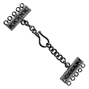 Black Rhodium Overlay Over Copper handcrafted 5-strand hook clasp from India with chain and 5-hole end bars for jewelry manufacturing