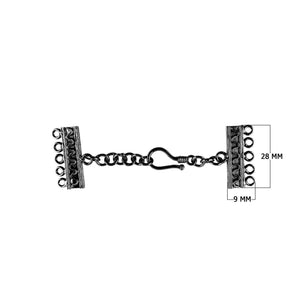 Black Rhodium Overlay Over Copper handcrafted 5-strand hook clasp from India with chain and 5-hole end bars for jewelry manufacturing