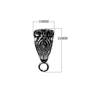 Wholesale antiqued black rhodium over copper filigree pendant bail with decorative scroll design, handcrafted jewelry finding for professional makers.