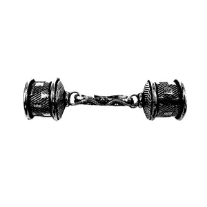 Black Rhodium Overlay Over Copper textured end cap handcrafted in India with connecting bar shown as a single piece