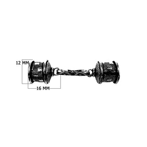 Black Rhodium Overlay Over Copper textured end cap handcrafted in India with connecting bar shown as a single piece