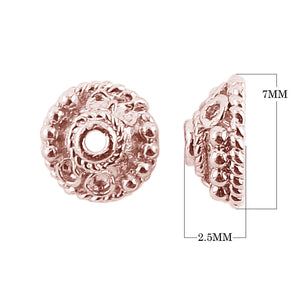 Rose gold overlay over copper bead cap handcrafted in India with textured dome design for bulk jewelry manufacturing