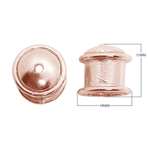 Rose gold overlay over copper compact end cap handcrafted in India for bulk jewelry assembly