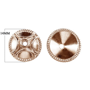 Rose gold overlay over copper wide dome bead cap handcrafted in India for bulk jewelry production