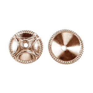 Rose gold overlay over copper wide dome bead cap handcrafted in India for bulk jewelry production