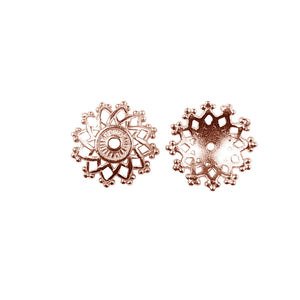 Mandala style rose gold overlay over copper bead cap handcrafted in India jewelry component