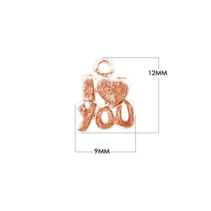 Rose Gold Overlay Over Copper I love you charm with heart detail handcrafted in India for wholesale jewelry making