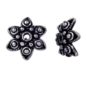 Silver overlay over copper bead cap handcrafted in India with antique floral design