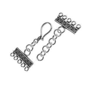 Silver Overlay Over Copper Multi Strand Clasp With 5 Holes handcrafted in India with oxidized engraved detailing and hook closure.