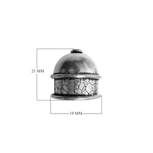 Silver Overlay Over Copper dome end cap handcrafted in India with oxidized finish and textured band detail.