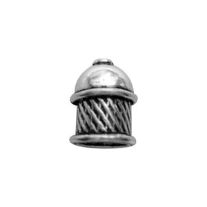 Silver Overlay Over Copper woven dome end cap handcrafted in India with oxidized finish and cross-hatch texture.