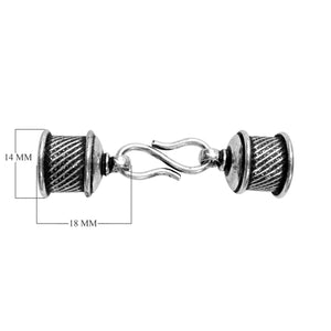 Silver Overlay Over Copper textured hook end cap set handcrafted in India with oxidized diagonal pattern finish.