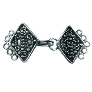 Silver Overlay over Copper multi strand clasp with 5 holes handcrafted in India featuring diamond Bali design and oxidized finish.