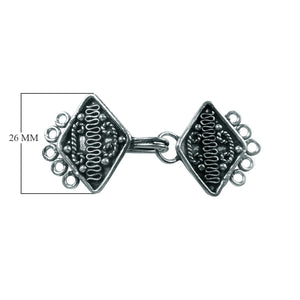 Silver Overlay over Copper multi strand clasp with 5 holes handcrafted in India featuring diamond Bali design and oxidized finish.