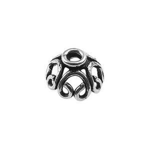 Handcrafted Silver Overlay Bead Cap in Silver Overlay Over Copper with scroll openwork dome design, made in India.