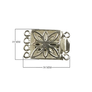 Handcrafted Silver Overlay Multi Strand Clasp With 4 Holes in Silver Overlay Over Copper featuring floral openwork square design, made in India.